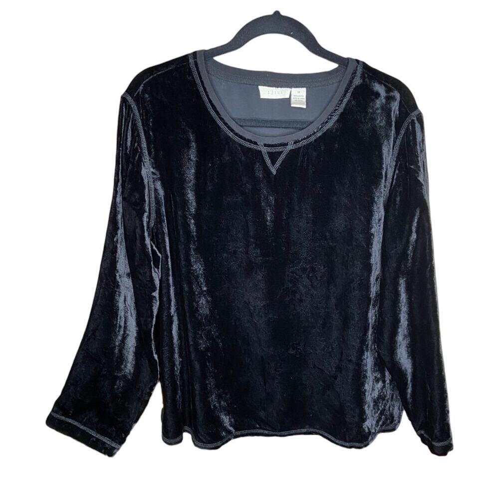 J.Jill Black Crushed Velvet Top Medium M Velour Blouse Whimsigoth Goth Soft Cozy